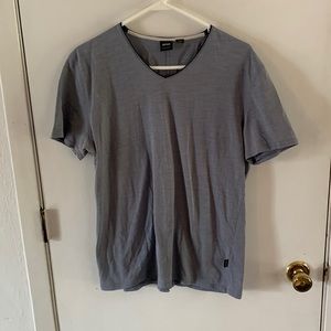 Hugo Boss pearl grey short sleeve v-neck t-shirt with black trim Size L